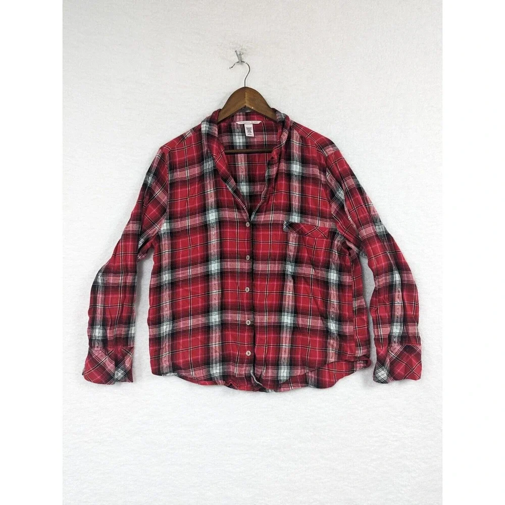 Victorias Secret Womens Top Red Plaid Button Front Long‎ Sleeve Shirt Large